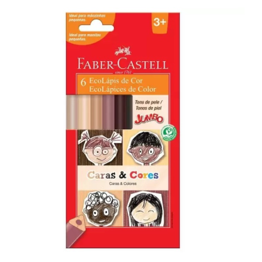 Estojo Lápis de Cor C/6 Jumbo Caras&cores Tons de Pele 125006 Faber
