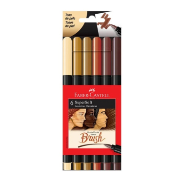Estojo Caneta Pincel C/6 Supersoft Tons de Pele 150706 Faber