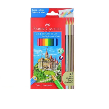 Estojo Lápis de Cor C/12+3 Metálicos 120112+3met Faber
